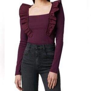 JOE'S Jeans NWT The Liv Ruffle Knit Top, Sz S, in Zinfandel